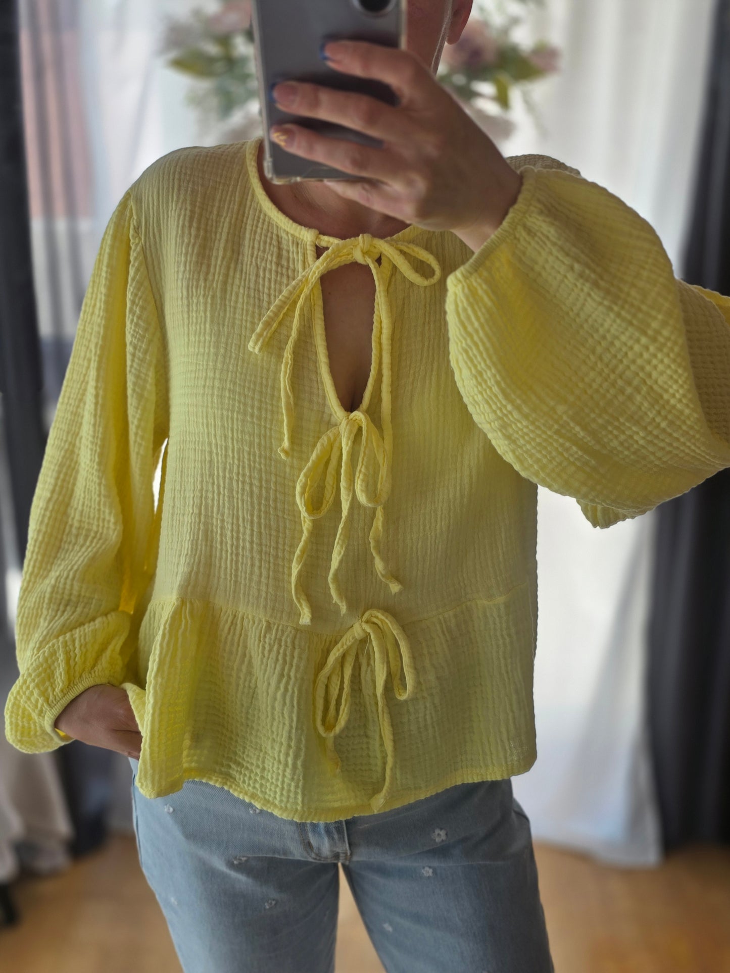 Musselin Bluse mit Schleife
