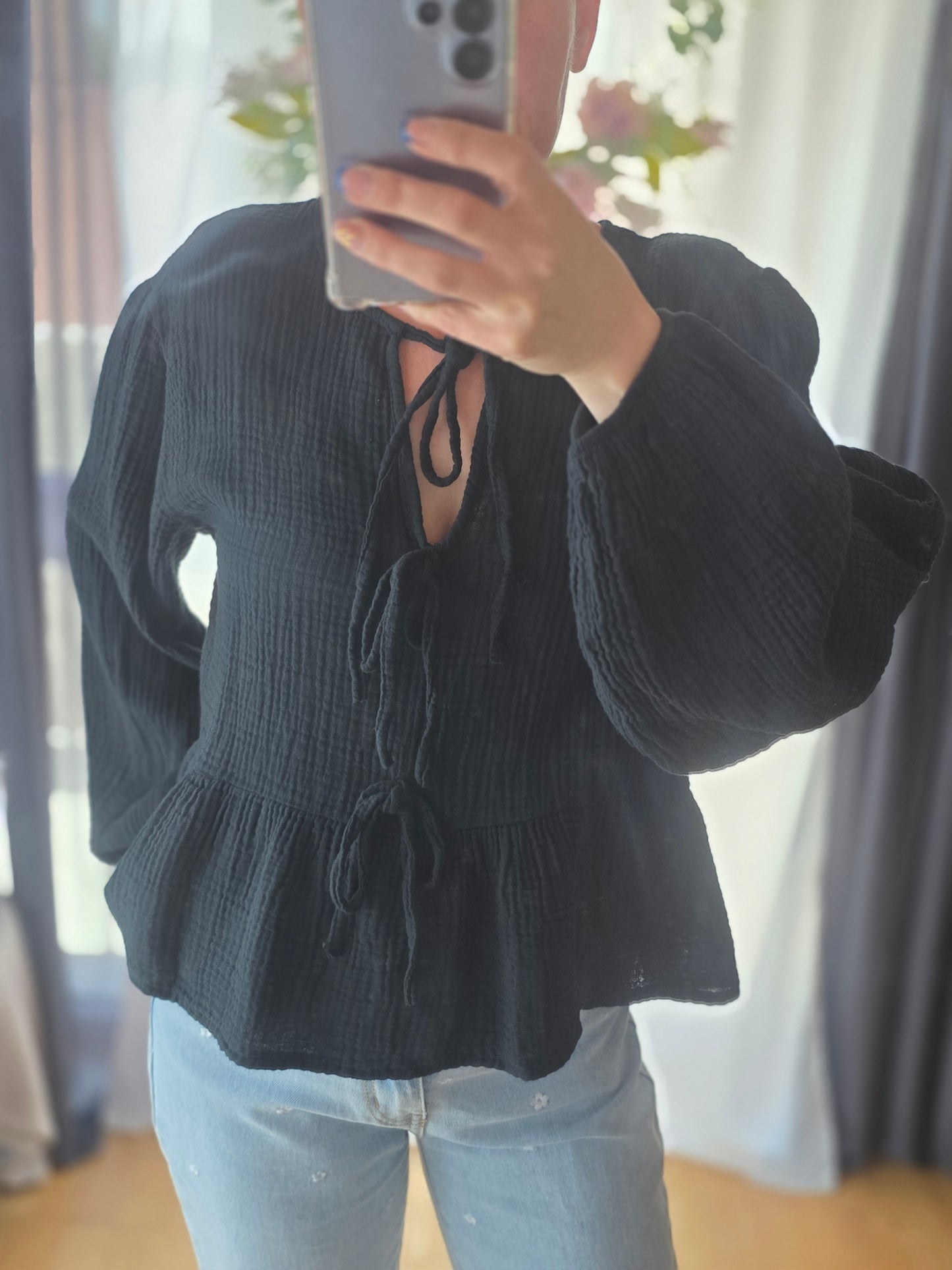 Musselin Bluse mit Schleife