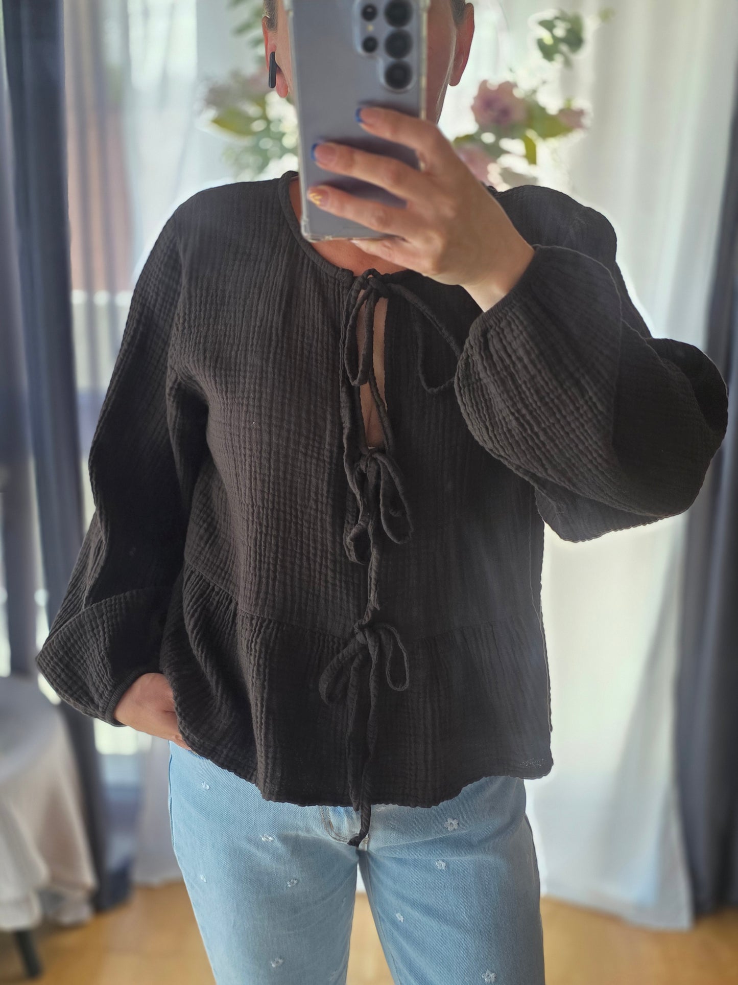 Musselin Bluse mit Schleife