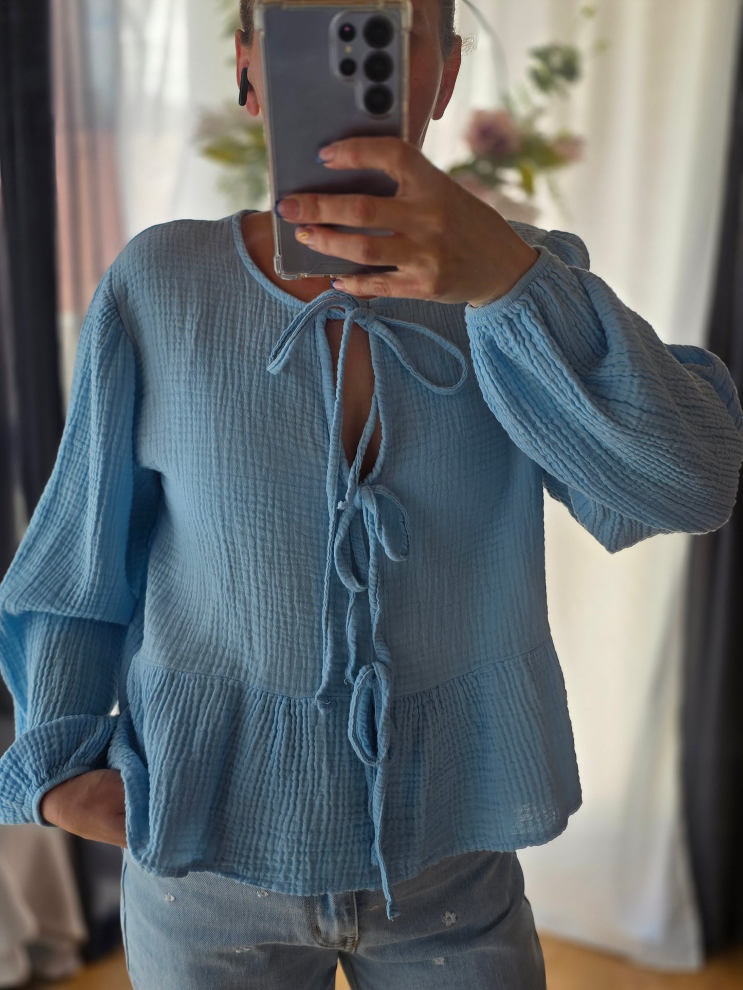 Musselin Bluse mit Schleife