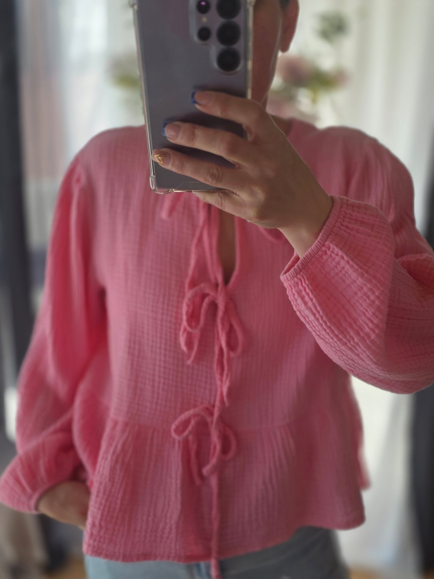 Musselin Bluse mit Schleife