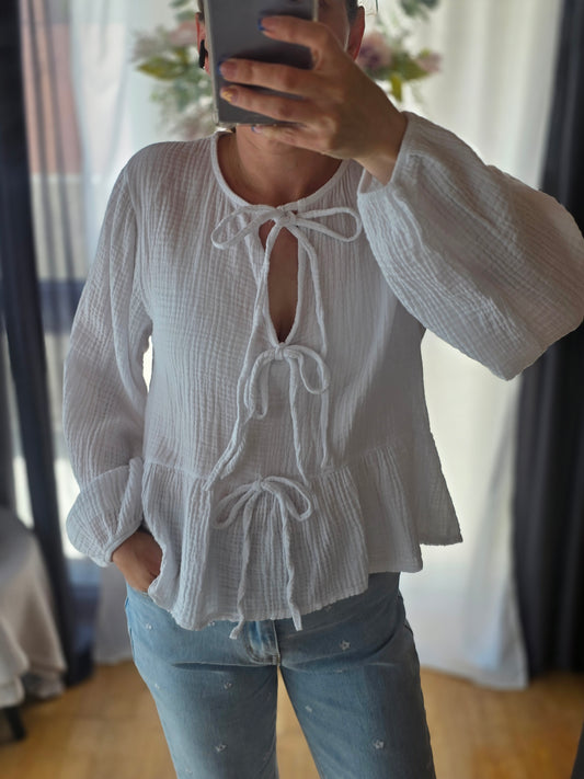 Musselin Bluse mit Schleife
